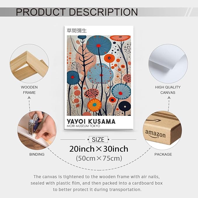 Yayoi Kusama Framed Wall Art 20x30in Vintage Japanese Painting Posters Tokyo - Image 2