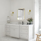 Wall Mount Mirror for Bathroom, Brushed Gold Metal Framed Rounded Corner - Image 2