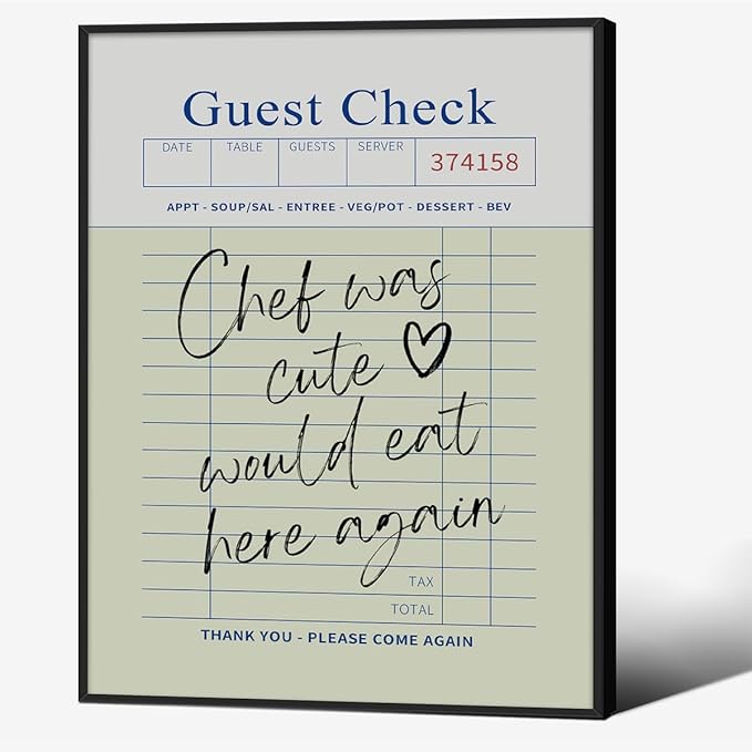 Black Framed Wall Art Posters Trendy Kitchen Guest Check Prints Chef Was Cute by PDFI