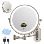 FUNTOUCH 3X/20X Wall Mounted Lighted Makeup Mirror, 5000mAh Rechargeable Double by FUNTOUCH