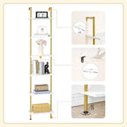 HOOBRO DIY Ladder Shelf, 6-Tier Wooden Wall Mounted Bookshelf, Narrow Gold - Image 6