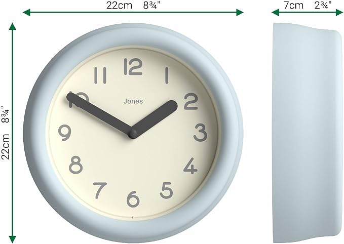 JONES CLOCKS® Fuze wall Clock | Small Round Clock | Pale Blue | Playful Modern - Image 3