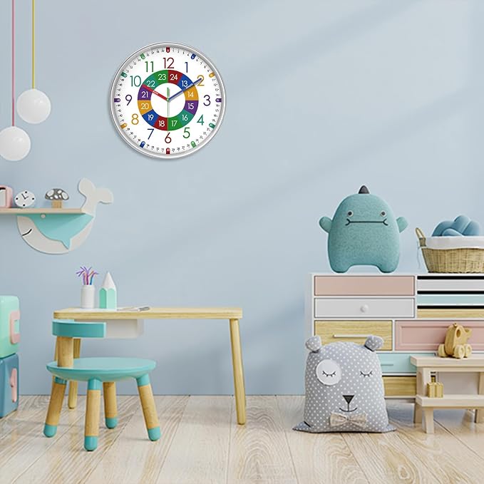 XFM Learning Clock for Kids Silent Non Ticking Battery Operated Colorful - Image 4
