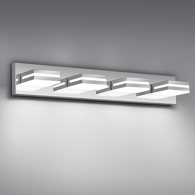 Modern LED Bathroom Lights Fixtures 4-Light, Stainless Steel Chrome Acrylic by JZEKVN