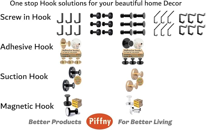 Piffny Robe & Towel Hook, 6 Pack Heavy Duty Stainless Steel Outdoor Wall Hooks - Image 6