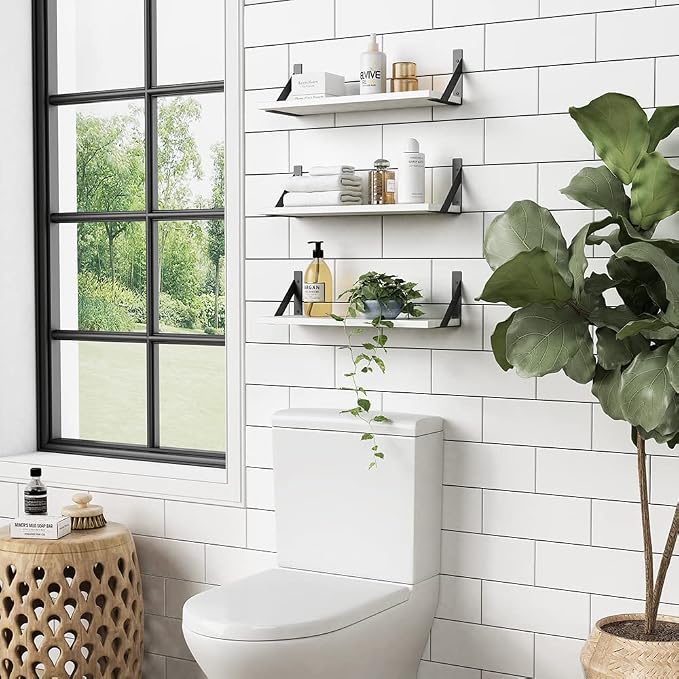 Forbena White Floating Shelves for Wall Decor Set of 3, 17 x 6 Inches Bathroom - Image 2