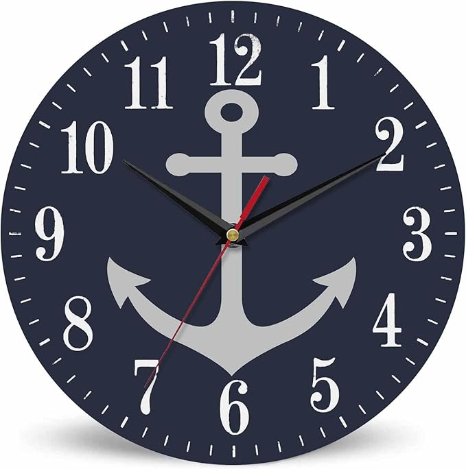 Mxocom Anchor Wall Clock Boat Anchor Marine Navigation Blue 10 Inch Silent Non by Mxocom