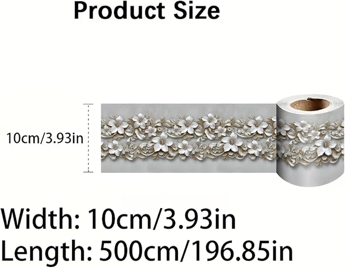 Beige Floral Wallpaper Border 196x4 Inch Peel and Stick Wall Border Removable - Image 4