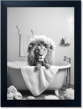 Framed Black and White Lion Wall Art Bathroom Pictures Wall Decor Funny by Melpa+Art