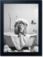 Black and White Lion Canvas Wall Art Bathroom Pictures Paintings by Melpa+Art