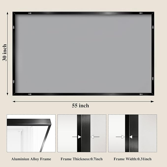 Koonmi Black Mirrors for Wall, 30x55 Inch Bathroom Mirror, Rectangular Wall - Image 2