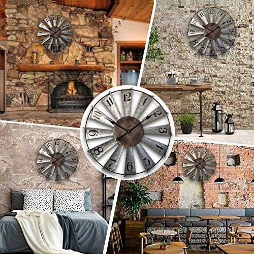 Mrocioa 24inch Windmill Distressed Metal Wall Clocks Rustic Large Decorative - Image 8