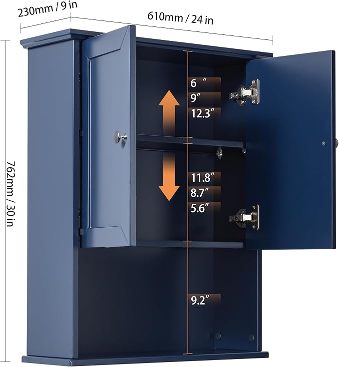 VANIRROR Bathroom Wall Cabinet Navy Blue Over Toilet Storage Cabinets 24x30 in - Image 3