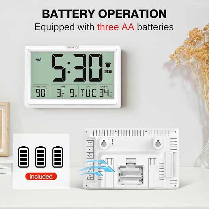 XREXS 10.4 Inch Digital Wall Clock, Battery Operated Large Display Clock - Image 4