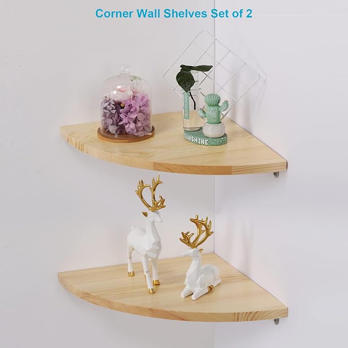JORIKCHUO 12 inch Corner Wall Shelf Set of 2, Solid Wood Corner Floating Shelves - Image 2