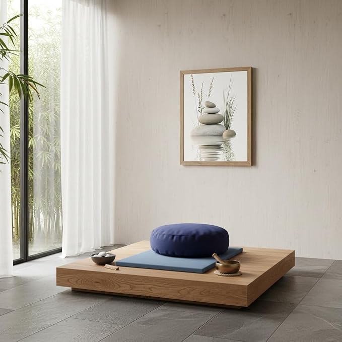 Wooden Frame Zen Stone Canvas Wall Art, Stacked Stones in Water Poster Print. - Image 8