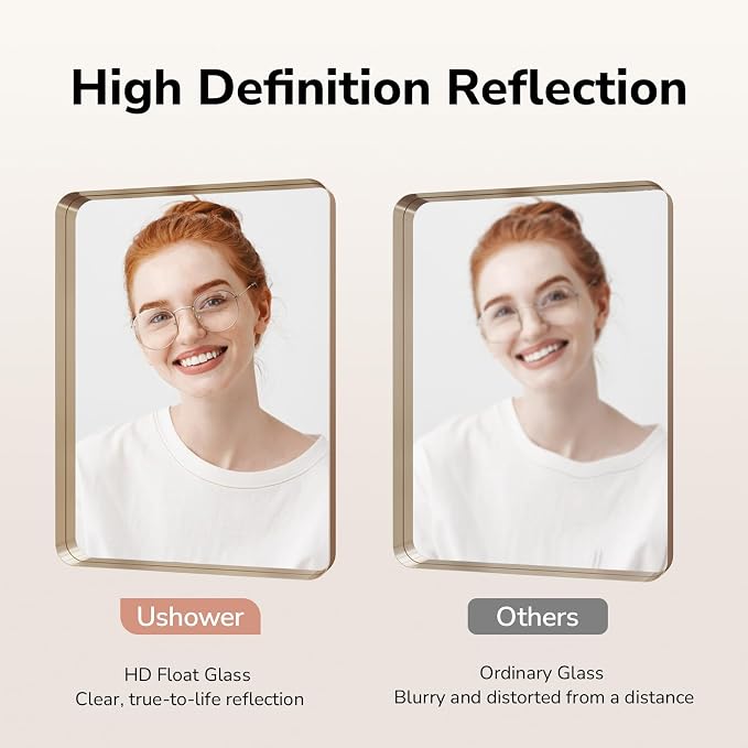 USHOWER Gold Bathroom Mirror 22"x30", Brushed Gold Rectangle Mirror - Image 3