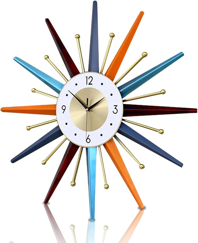 FIELDY Large Wall Clock 22 Inch Mid Century Wall Clocks Starburst Clock Non by FIELDY