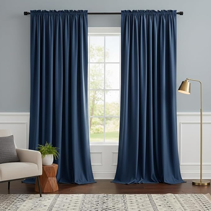 NICETOWN Blue Velvet Curtain Panels 84 inch Long, Luxury Rod Pocket Window by NICETOWN