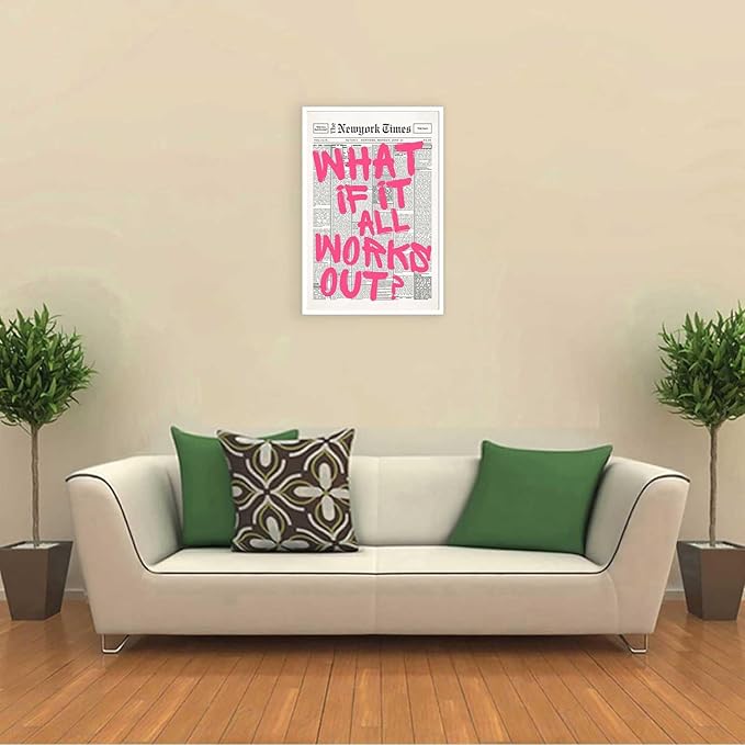 Drimiler Retro Newspaper Pink Font Poster What If It All Works Out Canvas Wall - Image 7