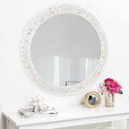 Mosaic Mirrors for Wall 24 Inch, Natural Mother of Pearl Inlay White Framed - Image 5
