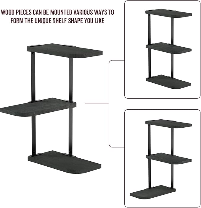 Love-KANKEI Corner Shelf Wall Mount of 3 Tier Rustic Wood Floating Shelves - Image 5