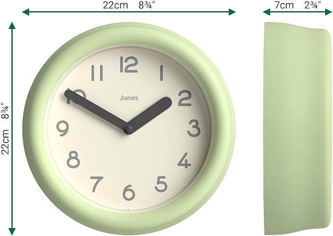 JONES CLOCKS® Fuze wall Clock | Small Round Clock | Matcha Green | Playful - Image 3