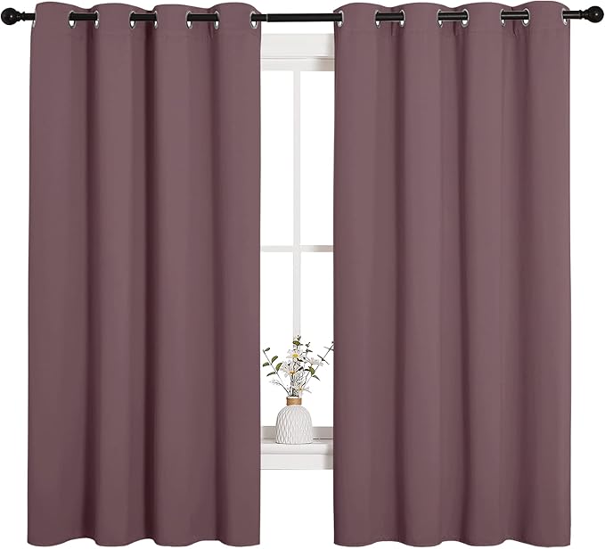 NICETOWN Bedroom Curtain Panels Blackout Draperies, Dry Rose, 1 Pair, 55 by - Image 2