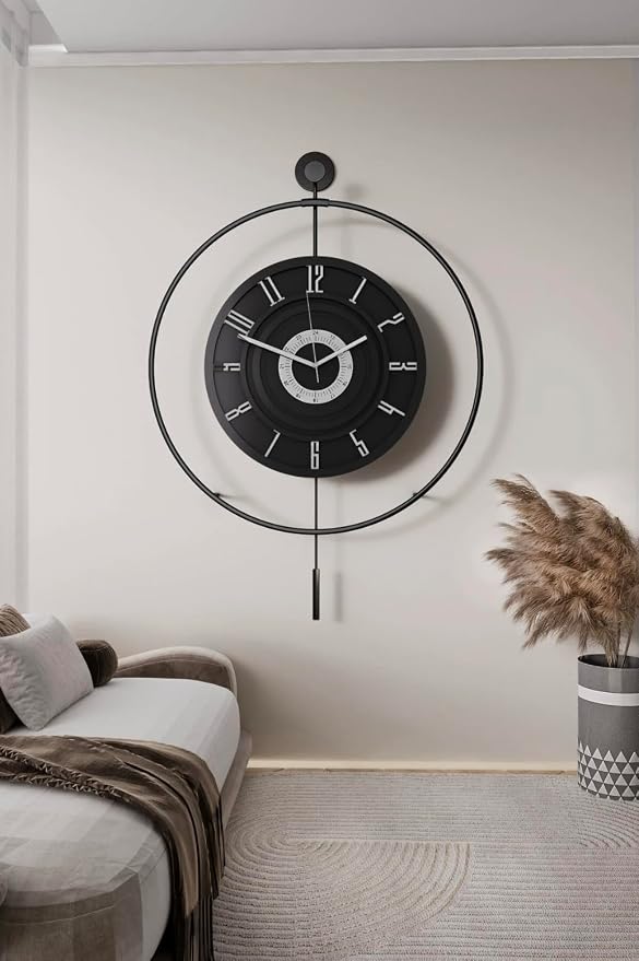 Large Luxury LED Backlit Wall Clock – Pendulum Roman Numeral Metal Ring - Image 2