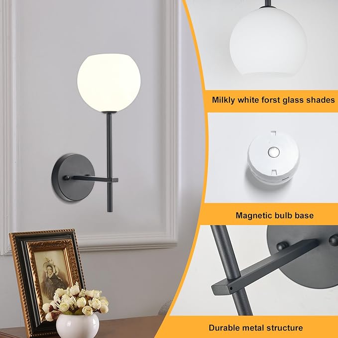 Black Battery Operated Wall Sconces Set of 2, Rechargeable Wireless Wall Lights - Image 8