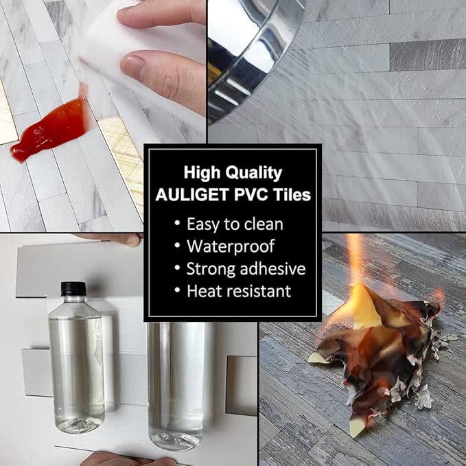 AULIGET 20 Sheets Faux Stone Peel and Stick Backsplash, Light Grey Marble Look - Image 6