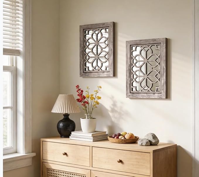 Set of 2 13x17 Inch Rectangular Shatterproof Decorative Wall Mirrors, Boho - Image 3
