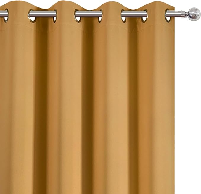 LEMOMO Blackout Curtains 66 x 54 Inch Long Mustard Yellow Curtains Set of 2 - Image 6
