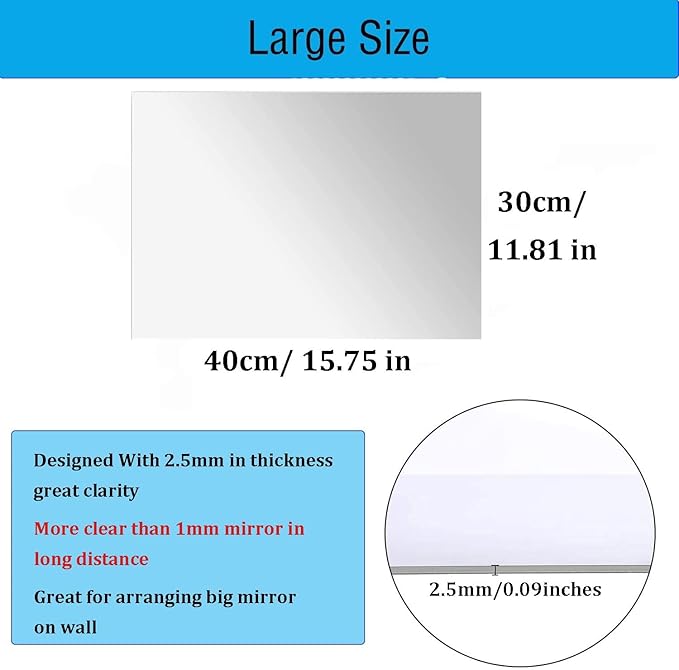 16"x 12"x 4Pcs Acrylic Mirror Sheet, Flexible Non Glass Full Length Full Body - Image 2