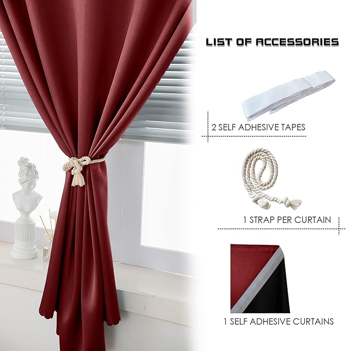 AJAZZ 100% Black Out Curtains Adhesive Blackout Temporary Curtain Rod No - Image 4