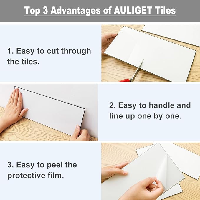 AULIGET 20-Piece Grey Shale Peel and Stick Backsplash Wall Tiles, Laundry Room - Image 7
