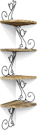 Alsonerbay Wall Mount Corner Shelves 4 Tier Floating Corner Storage Wood by Alsonerbay