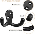 Homanu 10 Pack Coat Hooks, Heavy Duty Double Prong Coat Hooks Wall Mounted - Image 4