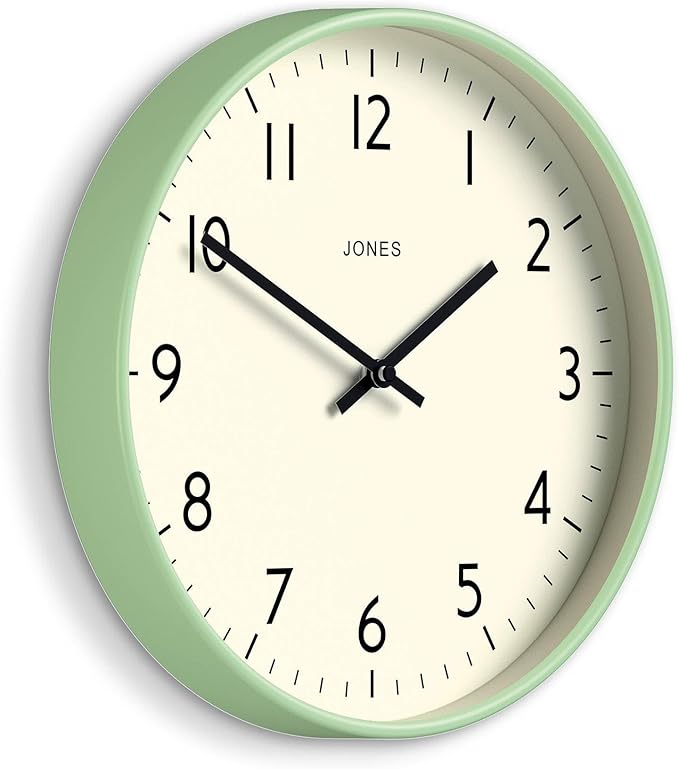 JONES CLOCKS® Studio wall Clock | Modern Round Style | 12 inch | Neo Mint Green - Image 2