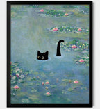 Hamduker Cat Wall Art Monet Prints Vintage Canvas Wall Art Funny Cat in Water by Unknown