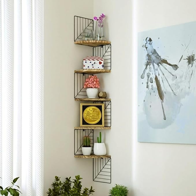 Love-KANKEI Corner Shelf Wall Mount of 5 Tier Rustic Wood Floating Shelves Wall - Image 2