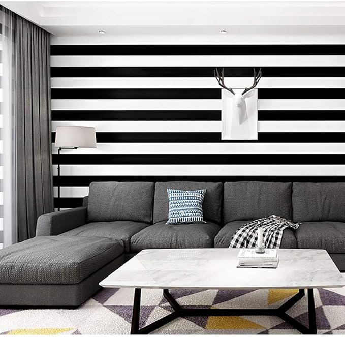 Guvana Striped Peel and Stick Wallpaper Black and White Self-Adhesive Wallpaper - Image 2