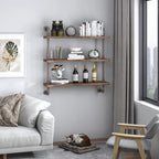 Helsin 3 Tier Industrial Pipe Shelf Rustic Wood Floating Wall Display Bookshelf - Image 4