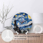 Mxocom The Starry Night Wall Clock Art Oil Painting Moon Mountain Village Van - Image 3