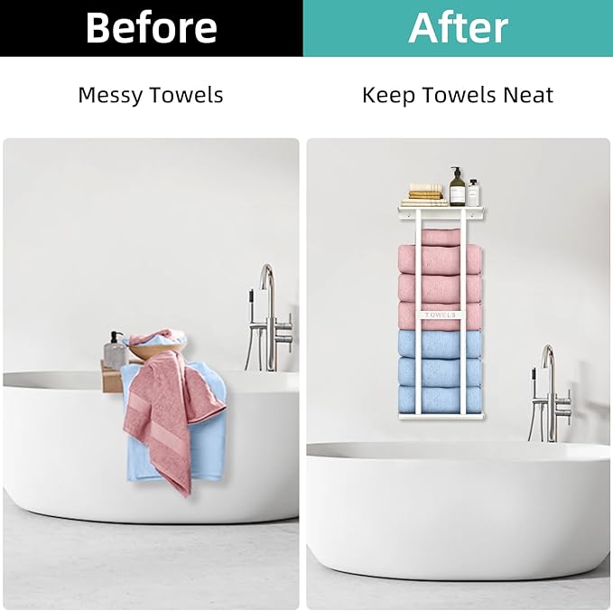 STWWO Wall Towel Rack for Rolled Towels, Towel Storage for Small Bathroom Can - Image 2
