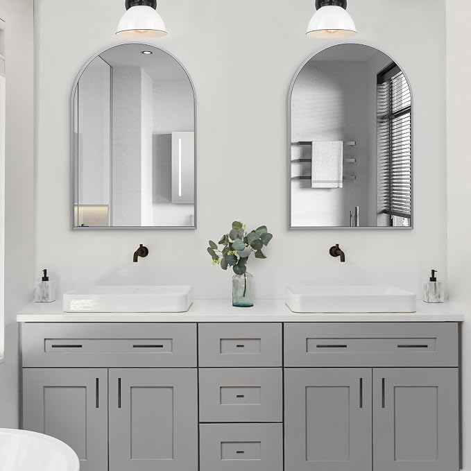 24" x 36" Silver Arched Mirror, Modern Aluminum Alloy Metal Frame, Arch - Image 6