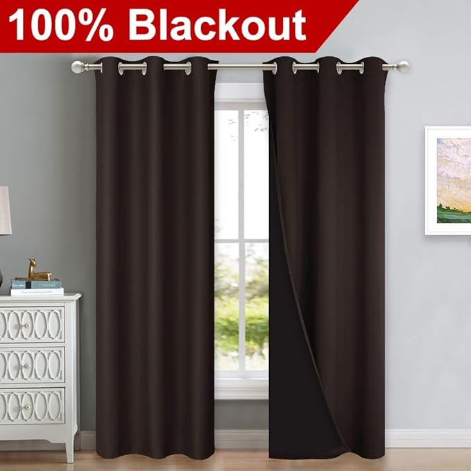 NICETOWN Toffee Brown Full Shade Curtain Panels, Pair of Thermal Insulated & - Image 2