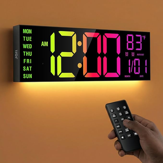 JALL 16.15 inch Large Digital Wall Clock, RGB Lights by JALL