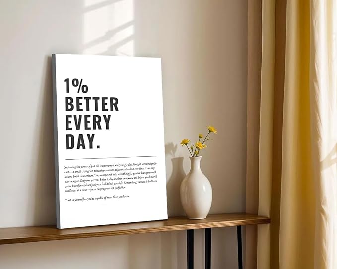 1% Better Every Day Framed Canvas Wall Art Modern Quote Decor 12x16in canvas - Image 2