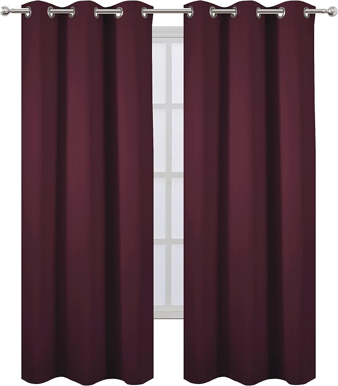 LEMOMO Burgundy Red Thermal Blackout Curtains/38 x 84 Inch/Set of 2 Panels Room - Image 2